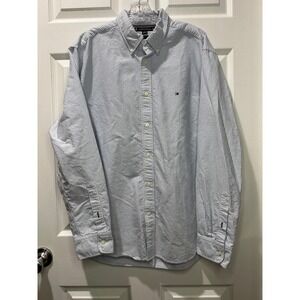Tommy Hilfiger Mens Regular Fit Striped Button Down Shirt XL Blue White Casual